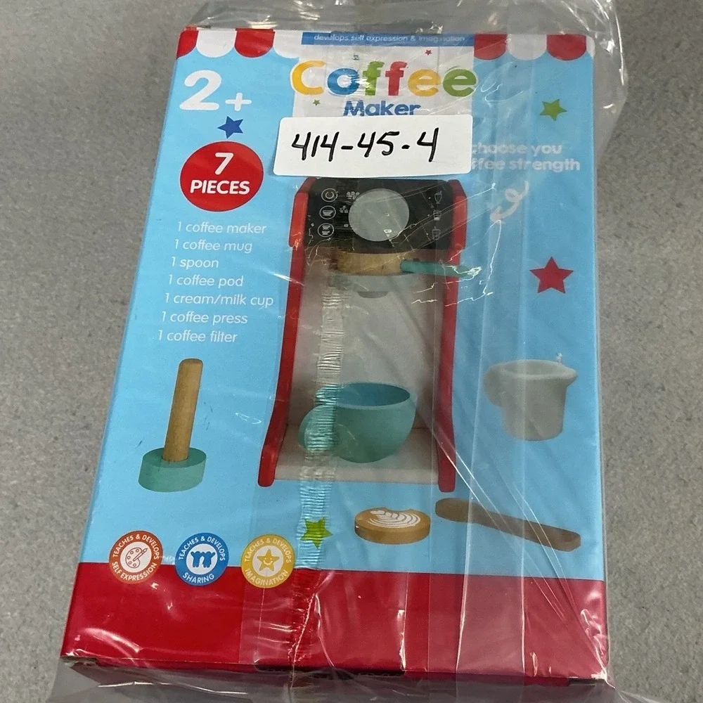 Play Right Wooden Coffee Maker Pretend Play 7 Piece Kids Kitchen Toy Age 2+ NEW